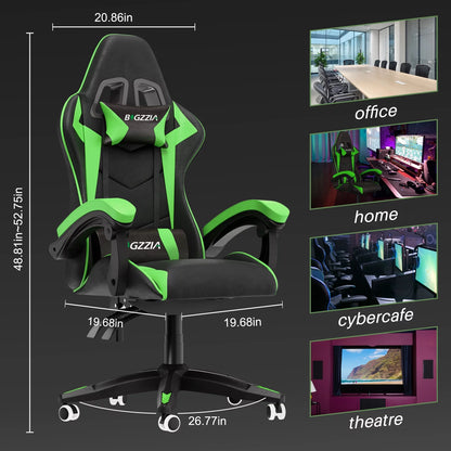 Gaming Chair, Computer with Lumbar Support Height Adjustable with 360-Swivel Seat and Headrest for Office or Gaming (Green)