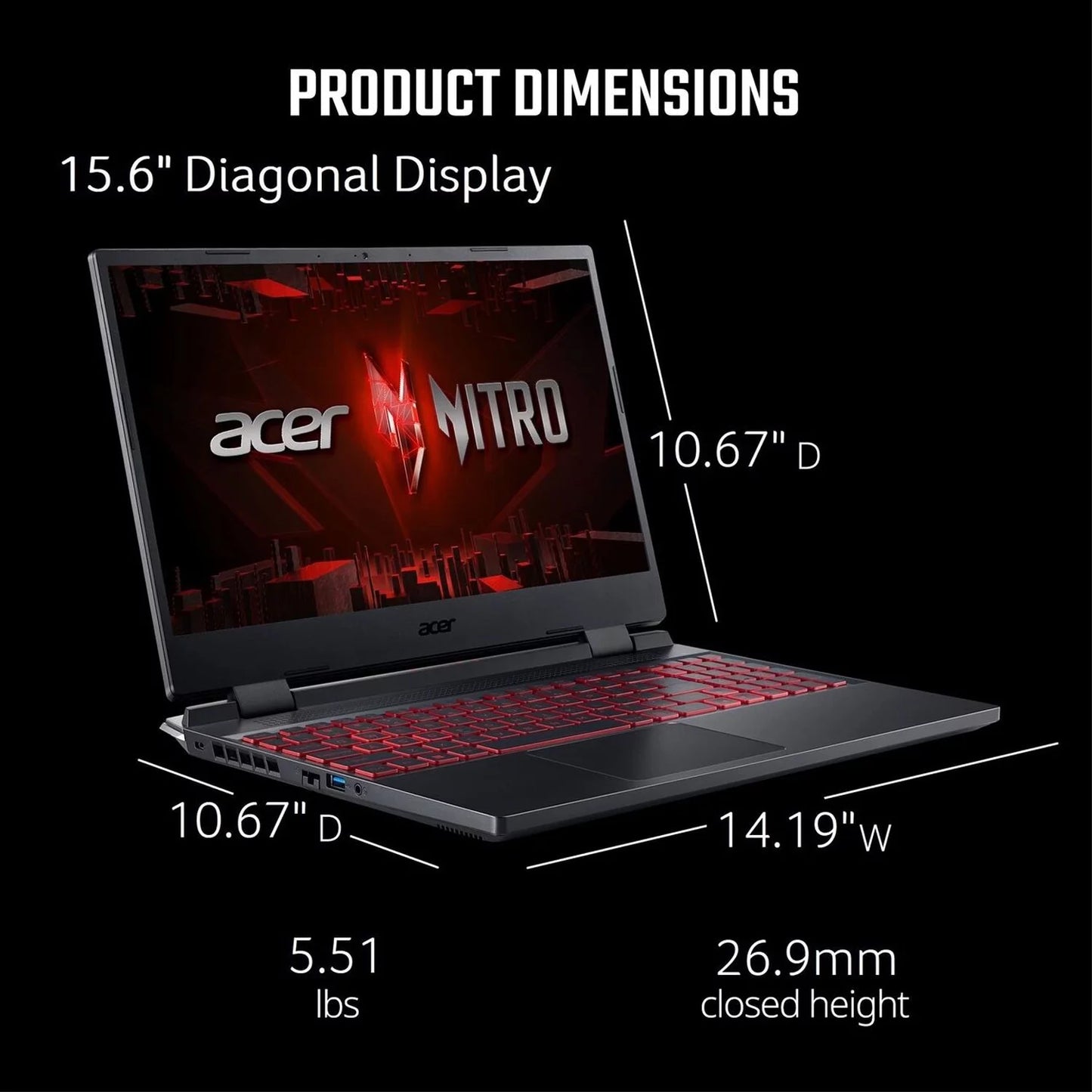 Nitro 5 Gaming Laptop, 15.6" FHD IPS 144Hz Display, 12Th Gen Intel 12-Core I5-12500H, Geforce RTX 3050, 64GB RAM, 2TB SSD, Thunderbolt 4, Backlit Keyboard, Wifi6, Mytrix HDMI Cable, Win 11 Pro