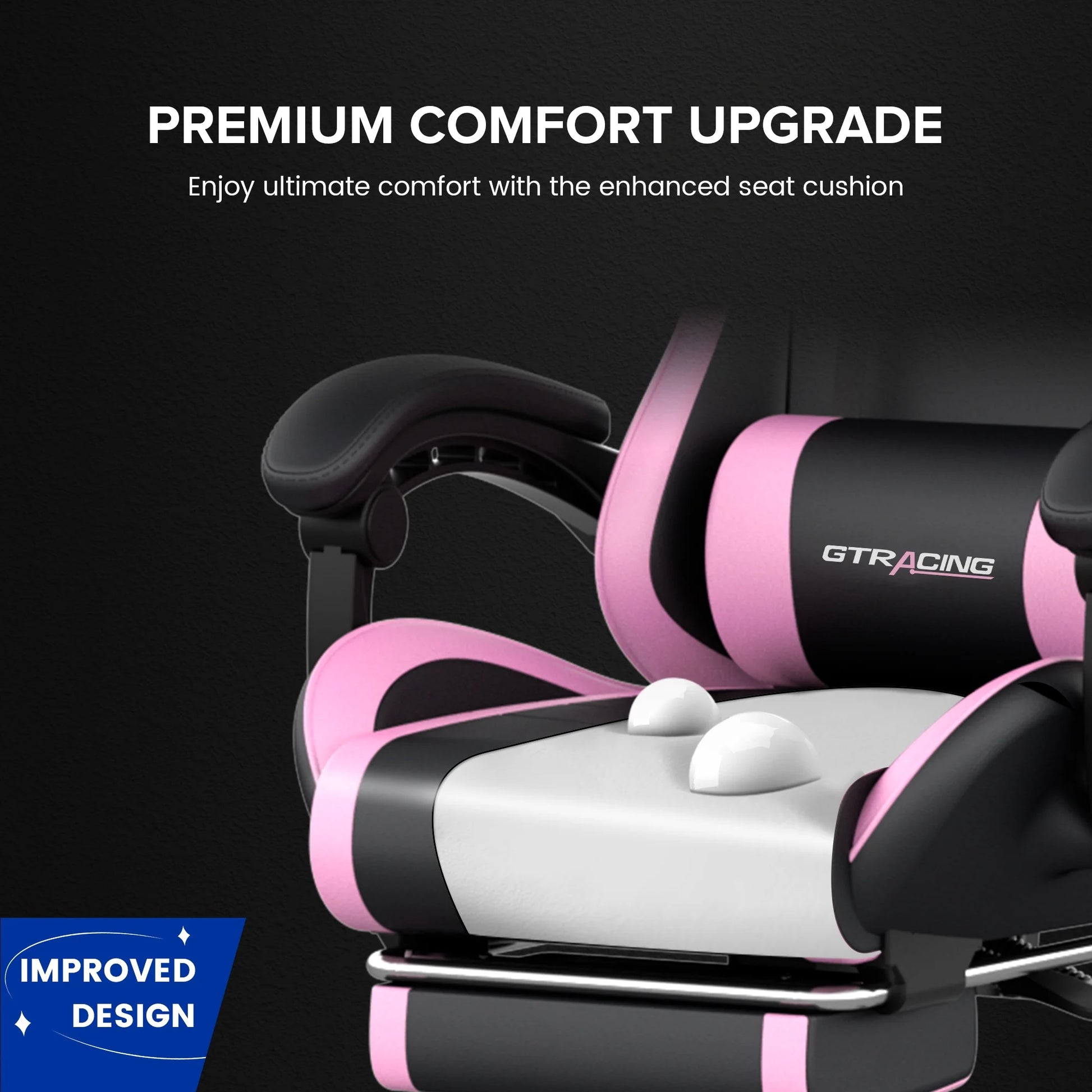 GTWD-200 Ergonomic Gaming Chair with Adjustable Pillows and Footrest , Pink