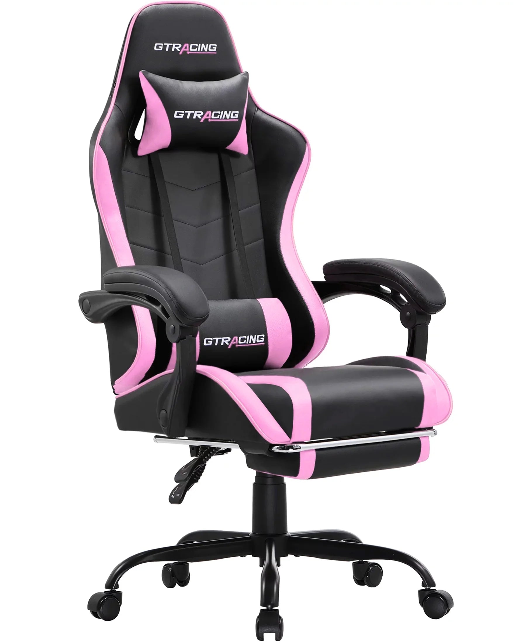 GTWD-200 Gaming Chair with Footrest, Height Adjustable Office Swivel Recliner, Pink