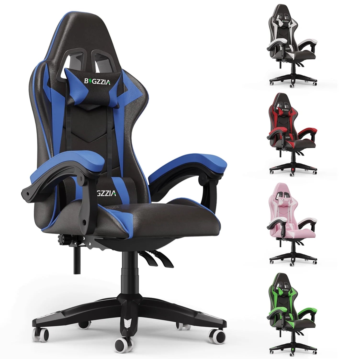 Gaming Chair, Computer with Lumbar Support Height Adjustable with 360-Swivel Seat and Headrest for Office or Gaming (Blue)