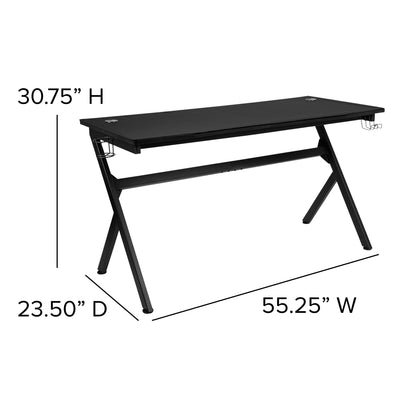 55" X 24" Extra Large Gaming Desk with Headphone Hook and Cup Holder - Free Mouse Pad