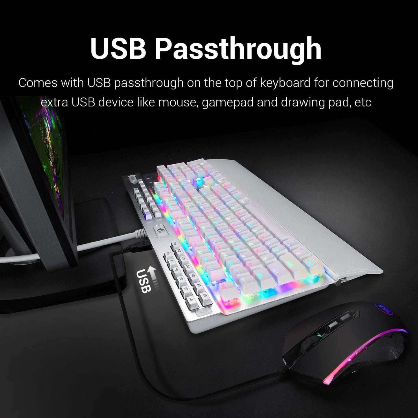 K550 Mechanical Gaming Keyboard, RGB LED Backlit with Brown Switches, Macro Recording, Wrist Rest, Volume Control, Full Size, Yama, USB Passthrough for Windows PC Gamer (White)