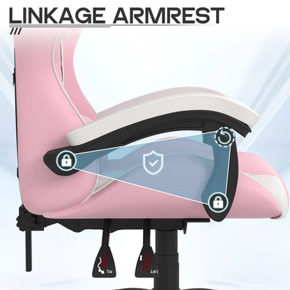 High-Back Gaming Chair Computer Racing Chair with Headrest and Lumbar Support for Back Pain, Pink