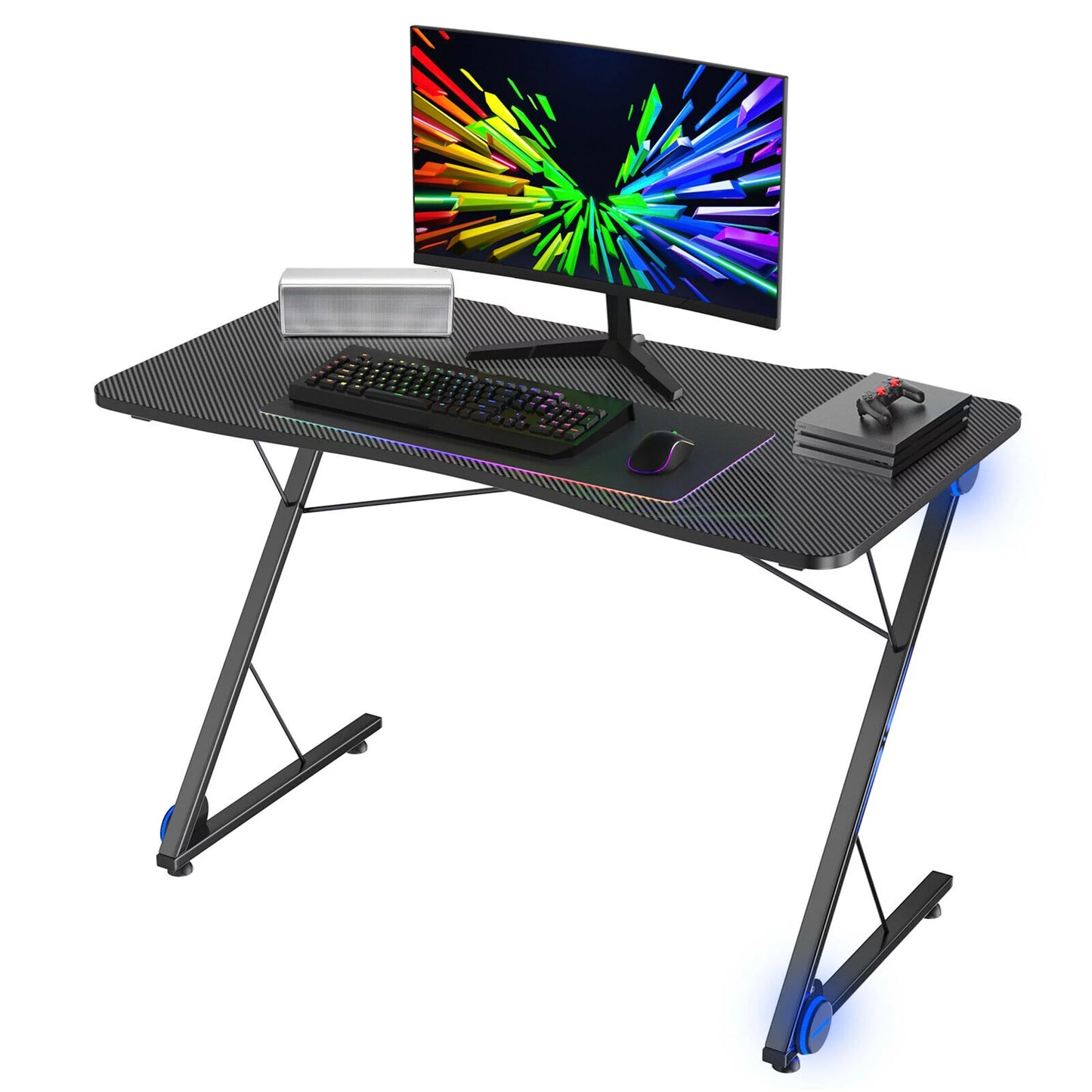 43.5 Inch Gaming Desk Z Shape Office PC Computer Desk Gamer Tables W/ LED Lights