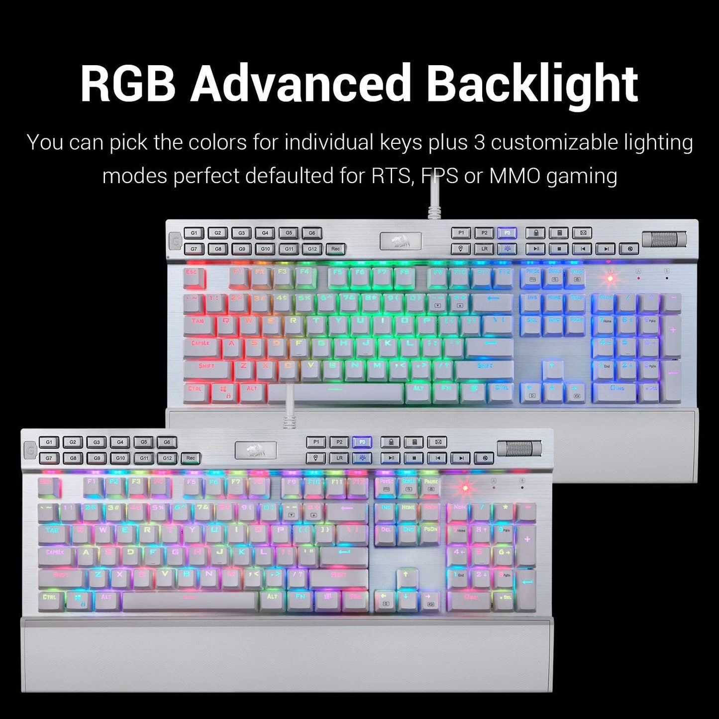 K550 Mechanical Gaming Keyboard, RGB LED Backlit with Brown Switches, Macro Recording, Wrist Rest, Volume Control, Full Size, Yama, USB Passthrough for Windows PC Gamer (White)