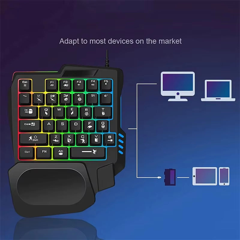 Ergonomics Gaming Keyboard Single Hand Usb Wired 35Key One Handedly RGB Backlight Mini Keyboard for Gamer Laptop Desktop PC