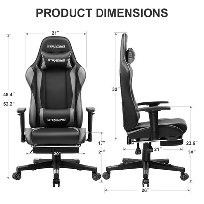 Gaming Chair with Footrest Ergonomic Reclining Office Chair Swivel Rocker, Gray