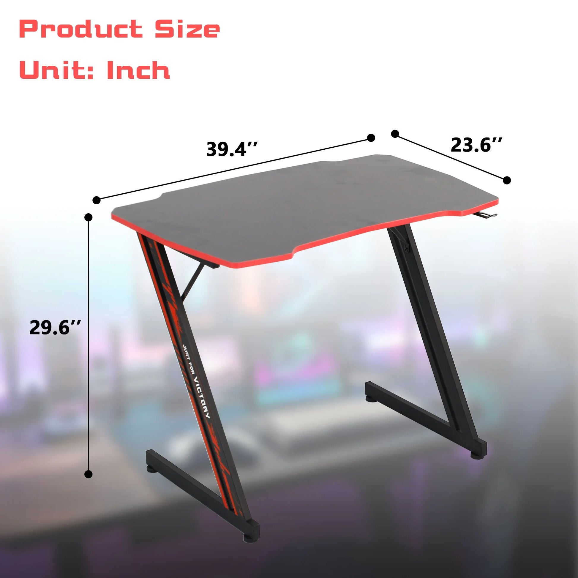 Gaming Desk Z-Shaped Computer Workstation Ergonomic Gaming Desk with Headphone Hook, Red