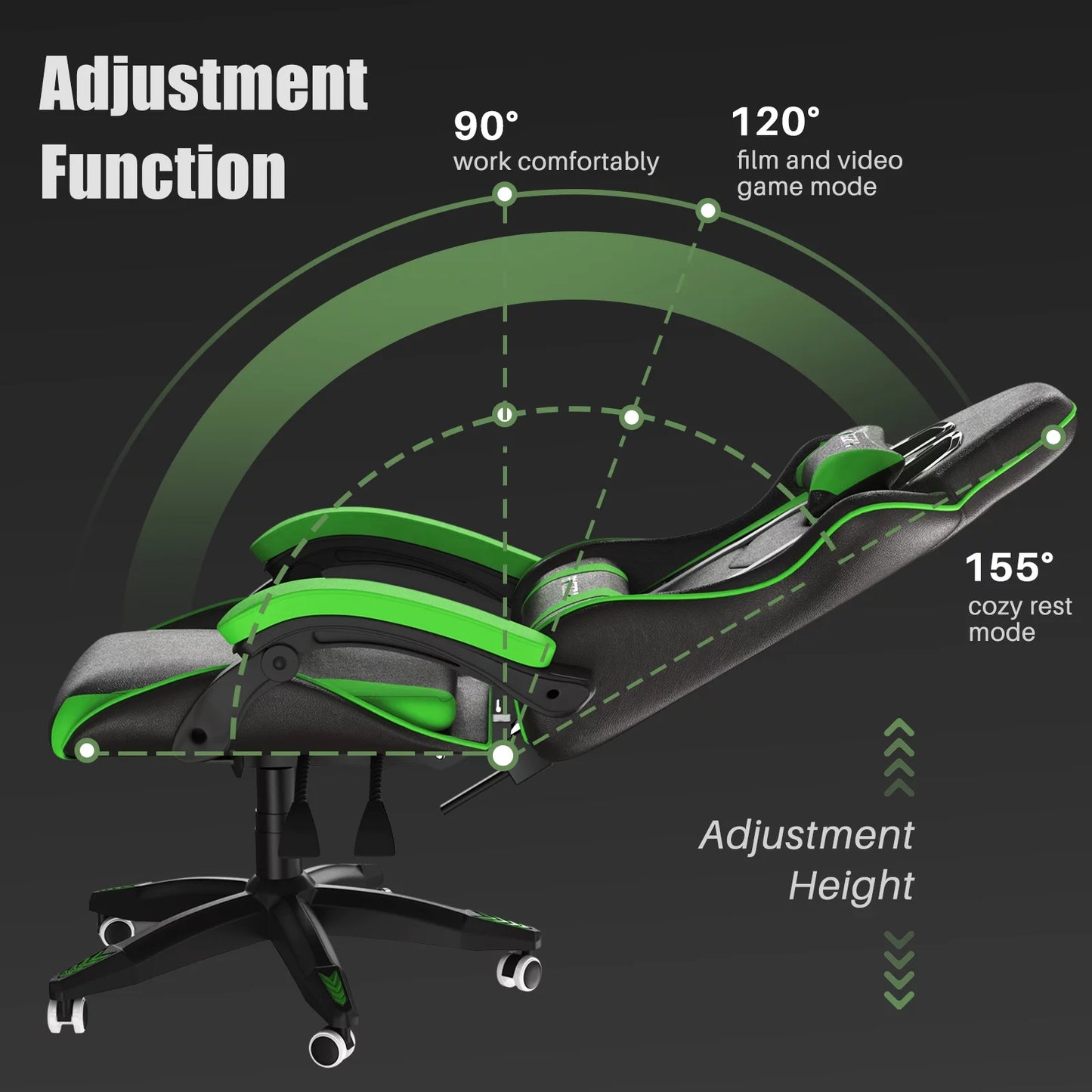 Gaming Chair, Computer with Lumbar Support Height Adjustable with 360-Swivel Seat and Headrest for Office or Gaming (Green)