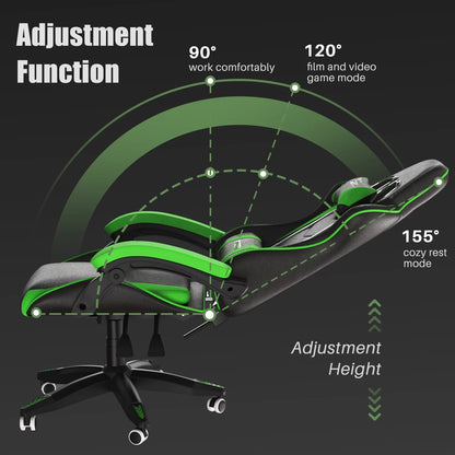 Gaming Chair, Computer with Lumbar Support Height Adjustable with 360-Swivel Seat and Headrest for Office or Gaming (Green)