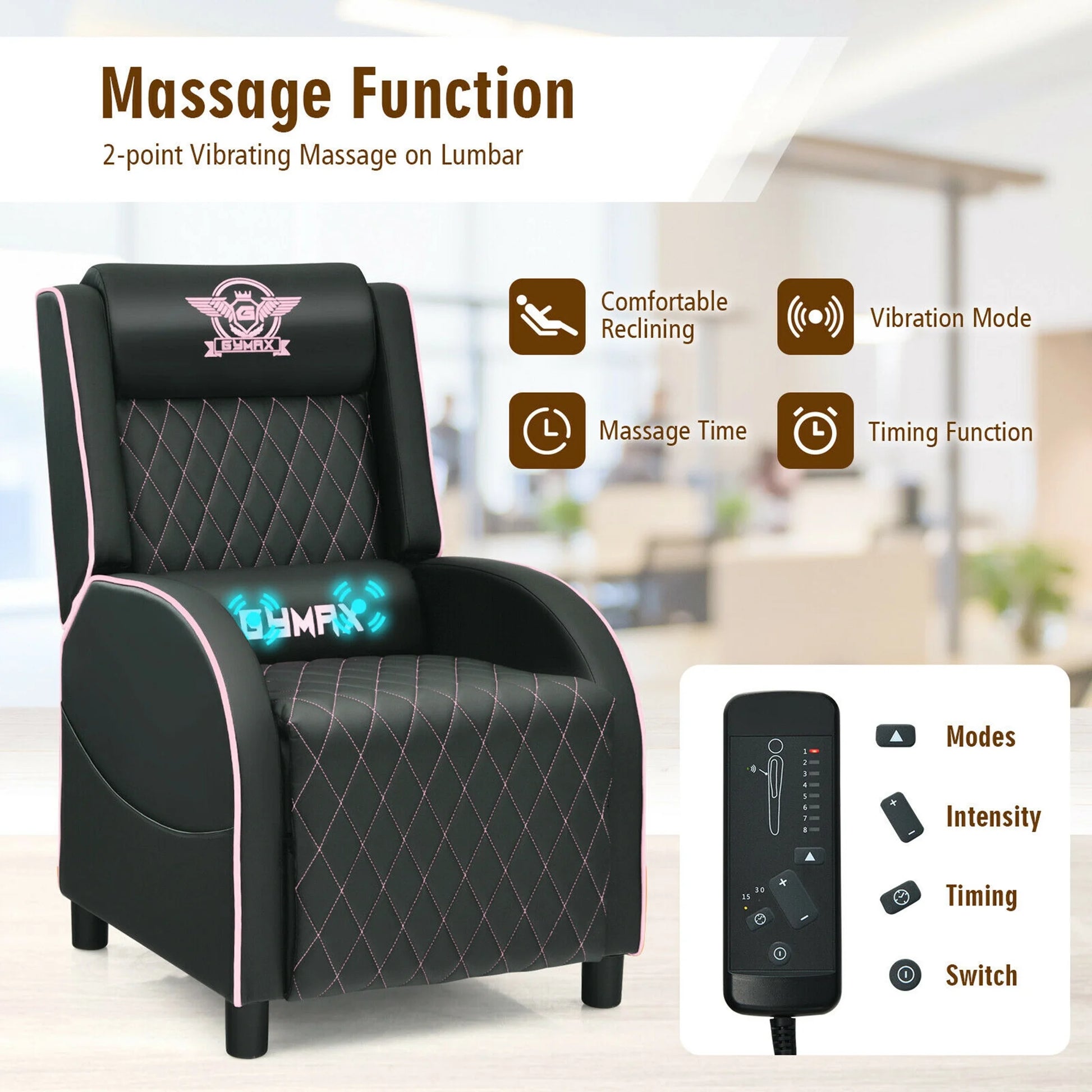 Massage Gaming Recliner Chair Leather Single Sofa Home Theater Seat Pink