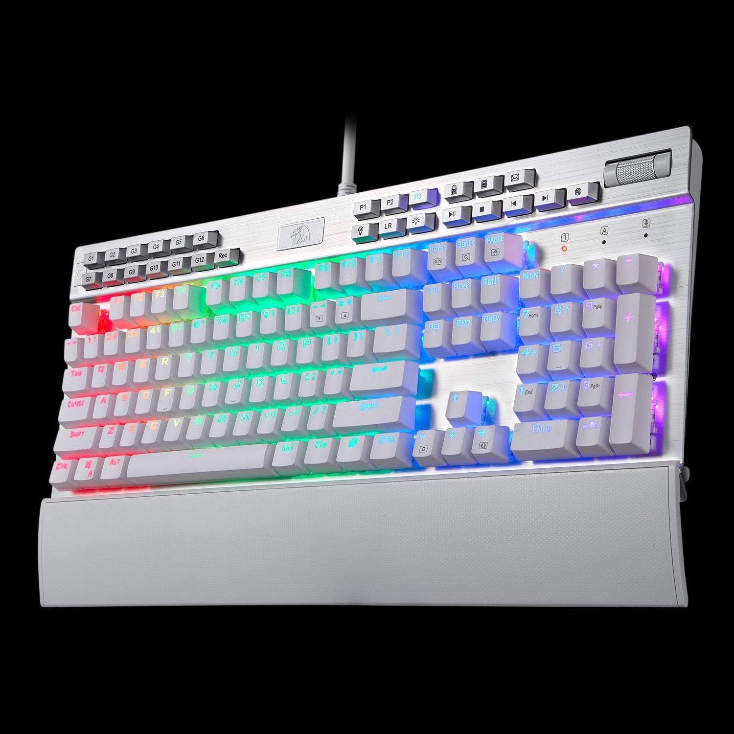 K550 Mechanical Gaming Keyboard, RGB LED Backlit with Brown Switches, Macro Recording, Wrist Rest, Volume Control, Full Size, Yama, USB Passthrough for Windows PC Gamer (White)