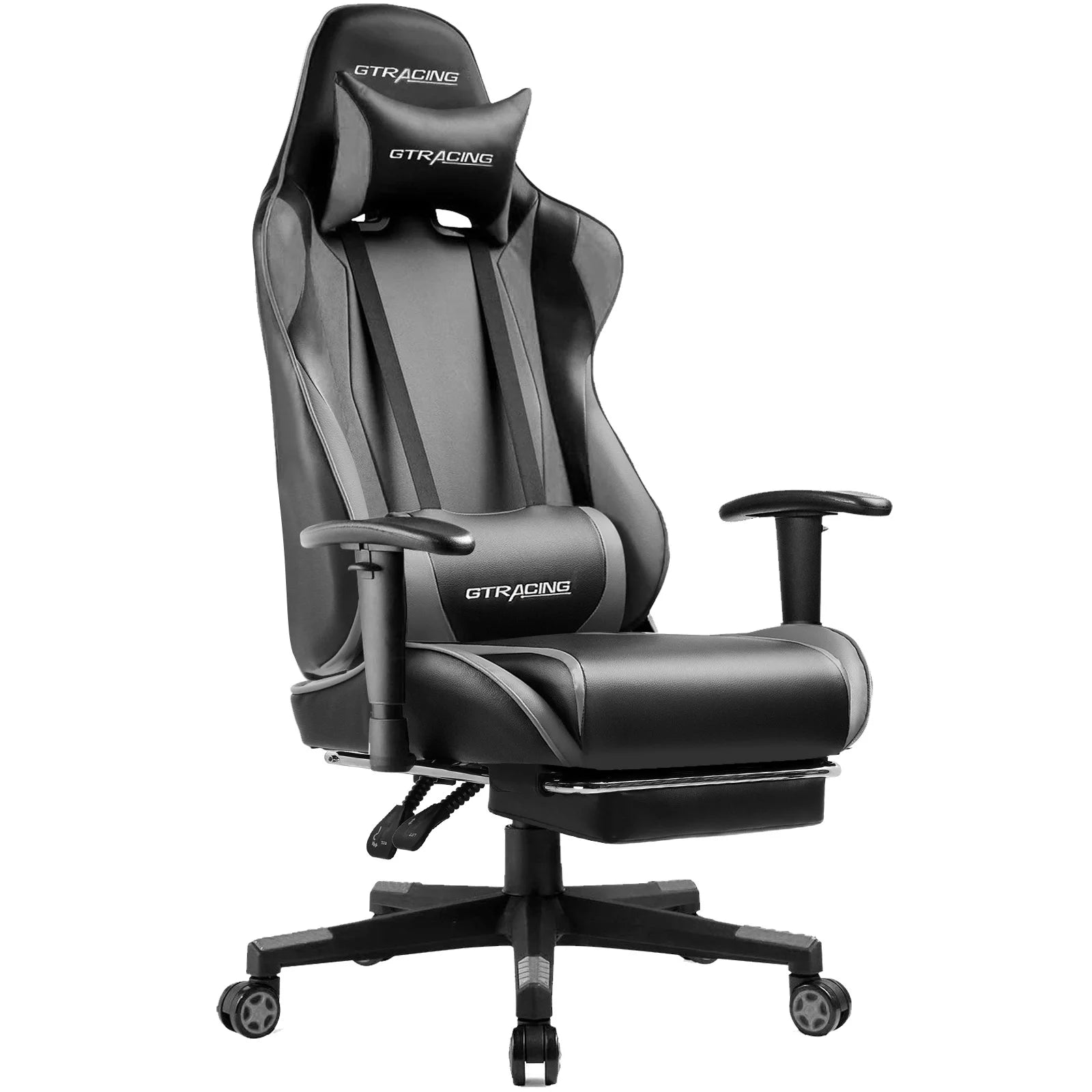 Gaming Chair with Footrest Ergonomic Reclining Office Chair Swivel Rocker, Gray