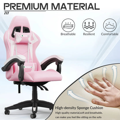 High-Back Gaming Chair Computer Racing Chair with Headrest and Lumbar Support for Back Pain, Pink