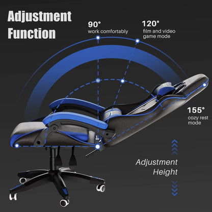 Gaming Chair, Computer with Lumbar Support Height Adjustable with 360-Swivel Seat and Headrest for Office or Gaming (Blue)