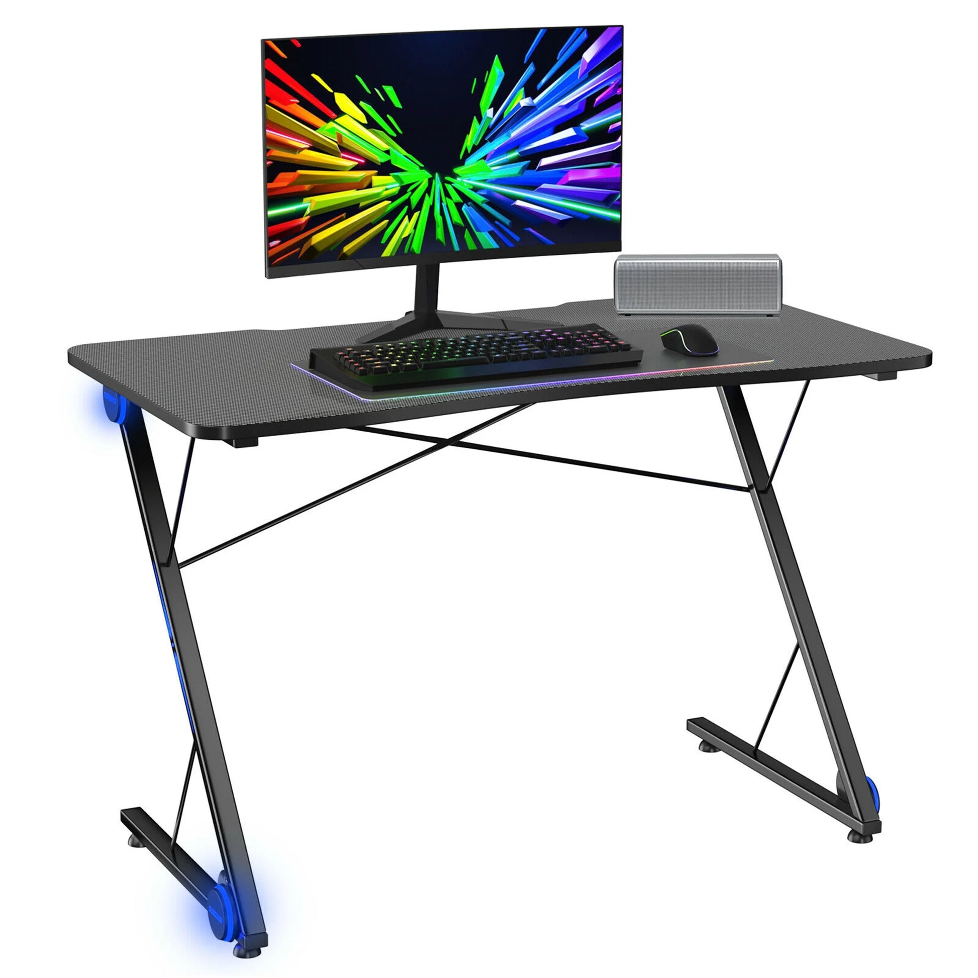 43.5 Inch Gaming Desk Z Shape Office PC Computer Desk Gamer Tables W/ LED Lights