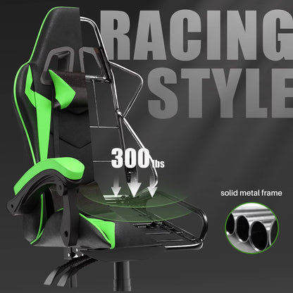 Gaming Chair, Computer with Lumbar Support Height Adjustable with 360-Swivel Seat and Headrest for Office or Gaming (Green)