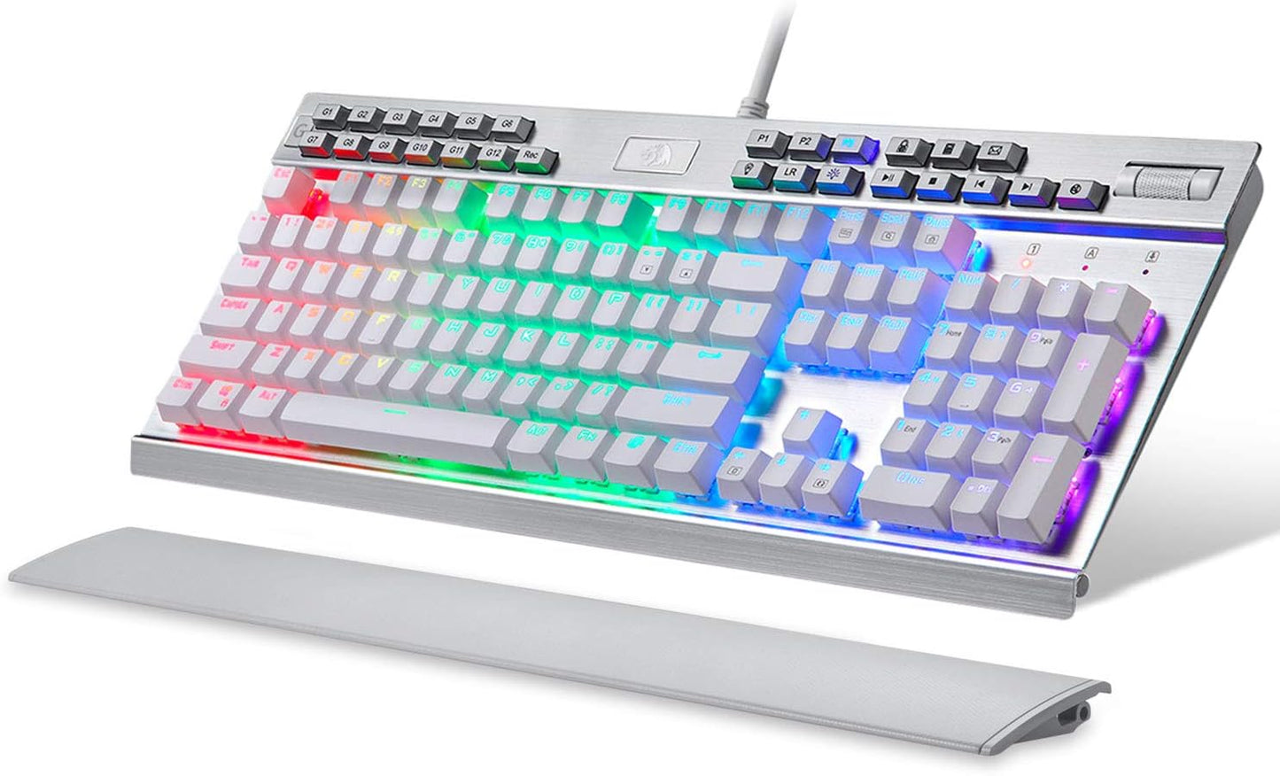 K550 Mechanical Gaming Keyboard, RGB LED Backlit with Brown Switches, Macro Recording, Wrist Rest, Volume Control, Full Size, Yama, USB Passthrough for Windows PC Gamer (White)