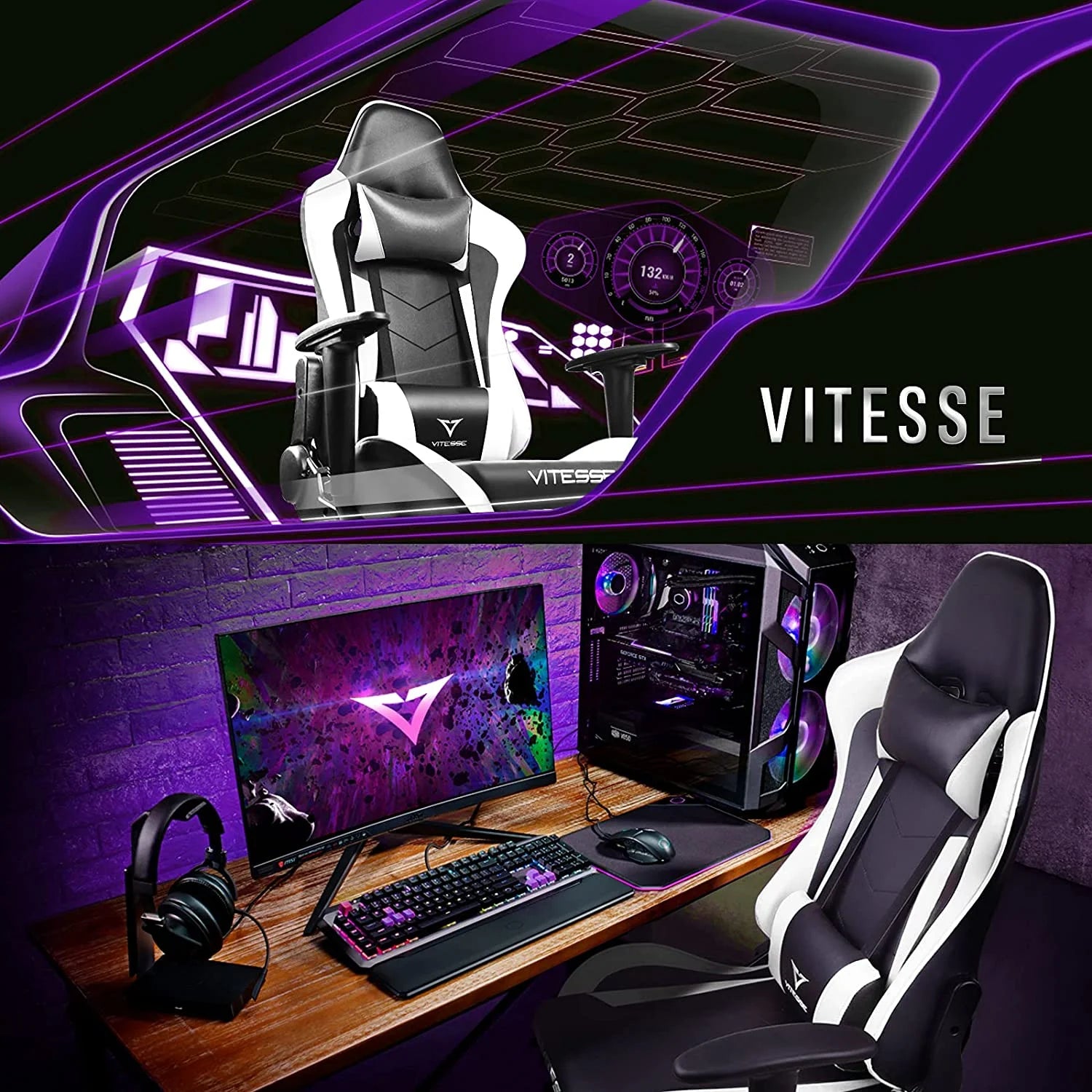 Gaming Chair, 2024 Racing Style Gamer Chair for Teens,Comfortable High Back Game Chair,Lumbar Support and Headrest Computer Desk Chair with Height Adjustable Swivel Office Chair