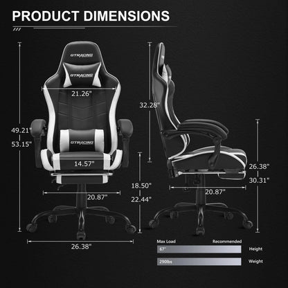 GTWD-200 Gaming Chair with Footrest, Height Adjustable Office Swivel Recliner, White