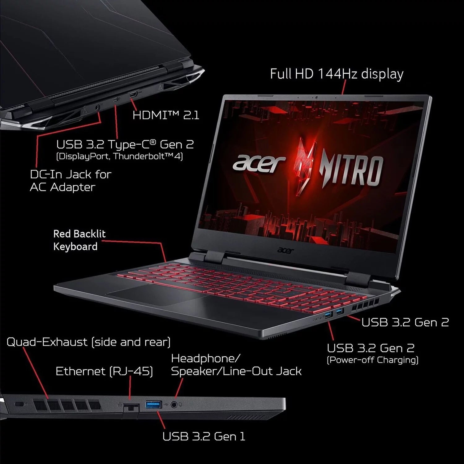 Nitro 5 Gaming Laptop, 15.6" FHD IPS 144Hz Display, 12Th Gen Intel 12-Core I5-12500H, Geforce RTX 3050, 64GB RAM, 2TB SSD, Thunderbolt 4, Backlit Keyboard, Wifi6, Mytrix HDMI Cable, Win 11 Pro