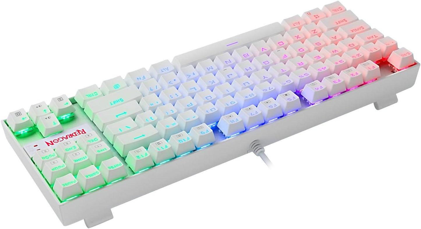 K552 Mechanical Gaming Keyboard 60% Compact 87 Key Kumara Wired Cherry MX Blue Switches Equivalent for Windows PC Gamers (RGB Backlit White)