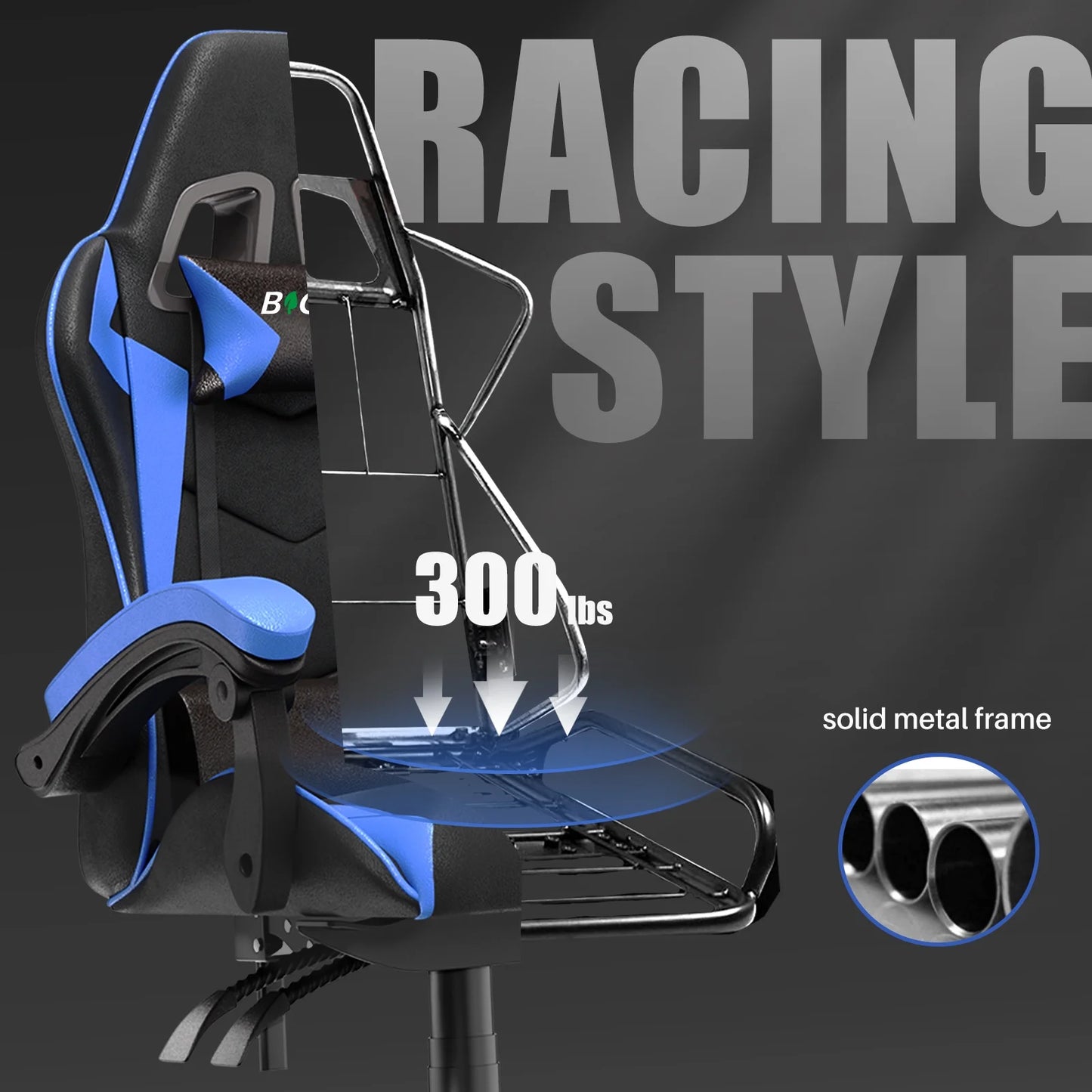 Gaming Chair, Computer with Lumbar Support Height Adjustable with 360-Swivel Seat and Headrest for Office or Gaming (Blue)