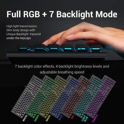 S107 Gaming Keyboard and Mouse Combo Wired Mechanical Feel RGB LED Backlit Keyboard 3200 DPI Gaming Mouse for Windows PC (Black)