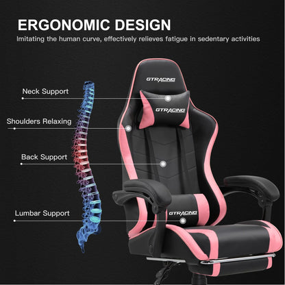 GTWD-200 Gaming Chair with Footrest, Height Adjustable Office Swivel Recliner, Pink