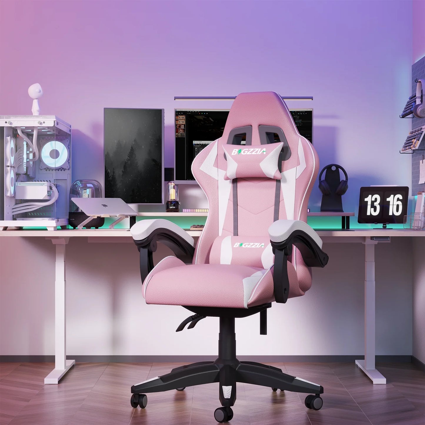 High-Back Gaming Chair Computer Racing Chair with Headrest and Lumbar Support for Back Pain, Pink