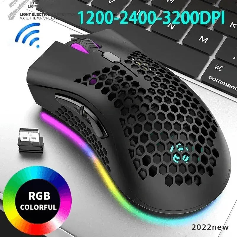 BM600 Rechargeable Gaming Mouse USB 2.4G Wireless RGB Light Honeycomb Gaming Mouse Desktop PC Computers Notebook Laptop Mice