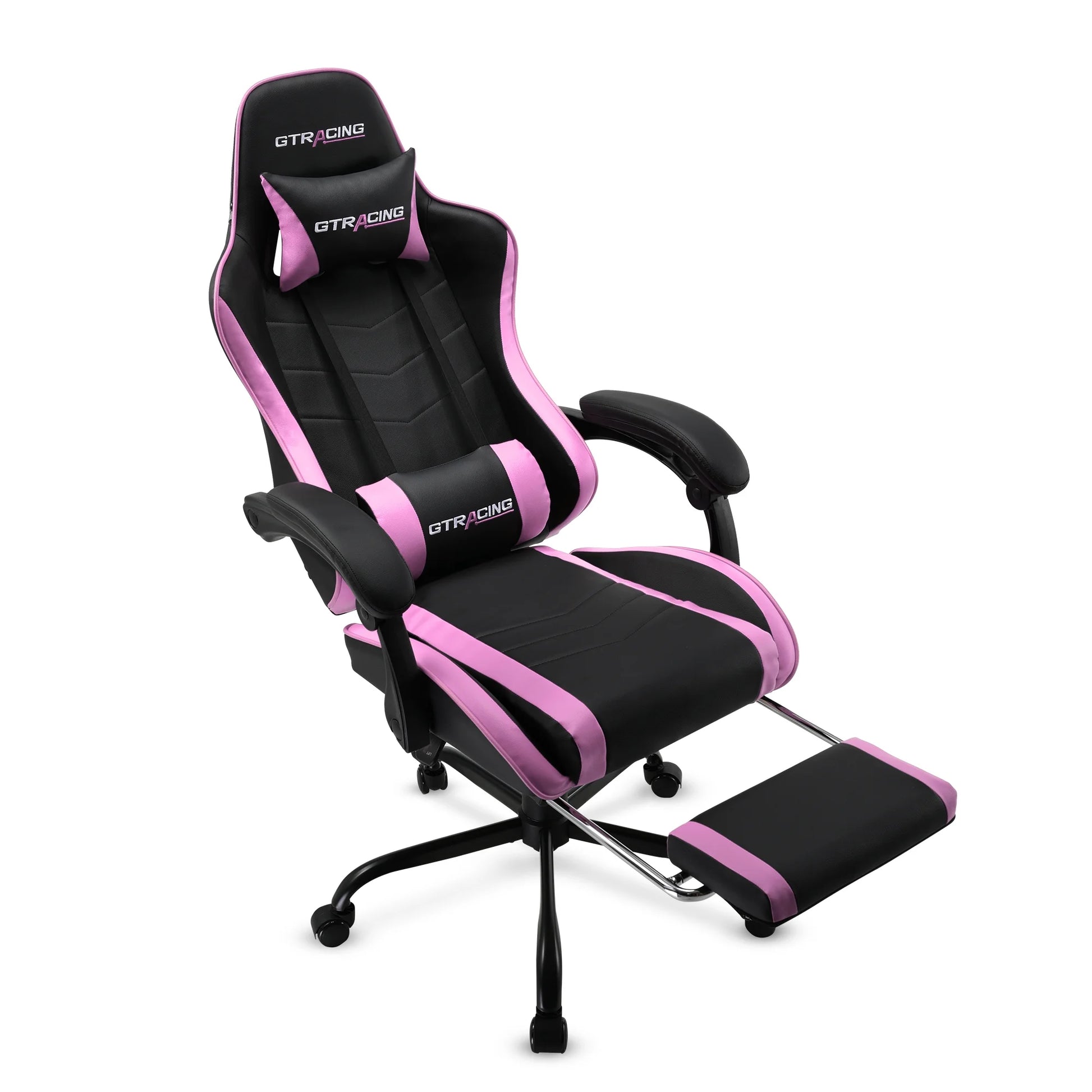 GTWD-200 Ergonomic Gaming Chair with Adjustable Pillows and Footrest , Pink