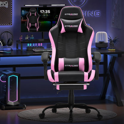 GTWD-200 Ergonomic Gaming Chair with Adjustable Pillows and Footrest , Pink