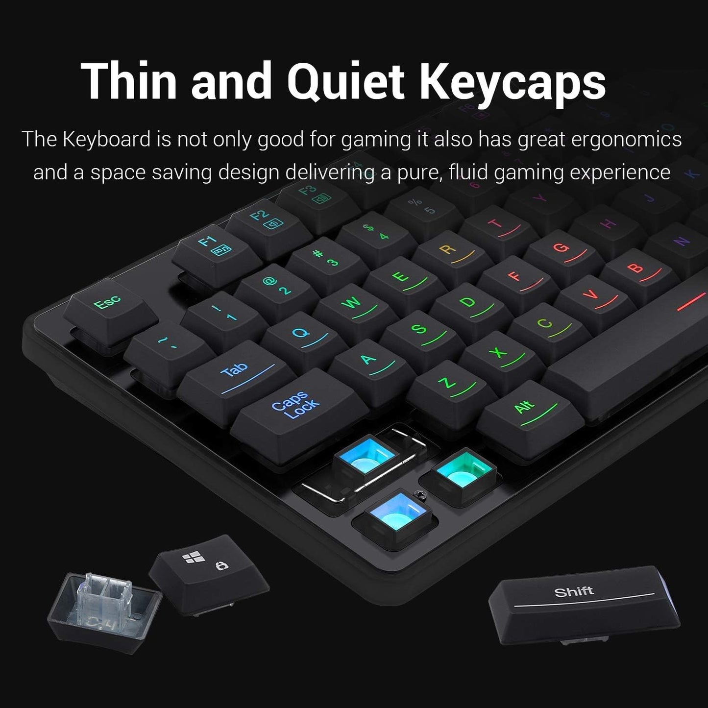 S107 Gaming Keyboard and Mouse Combo Wired Mechanical Feel RGB LED Backlit Keyboard 3200 DPI Gaming Mouse for Windows PC (Black)