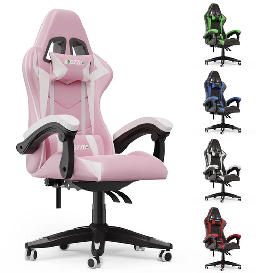 High-Back Gaming Chair Computer Racing Chair with Headrest and Lumbar Support for Back Pain, Pink