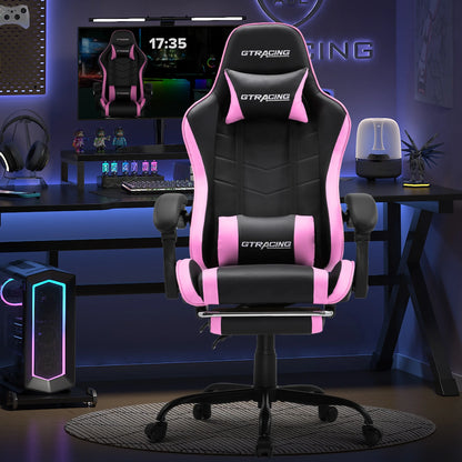 GTWD-200 Gaming Chair with Footrest, Height Adjustable Office Swivel Recliner, Pink