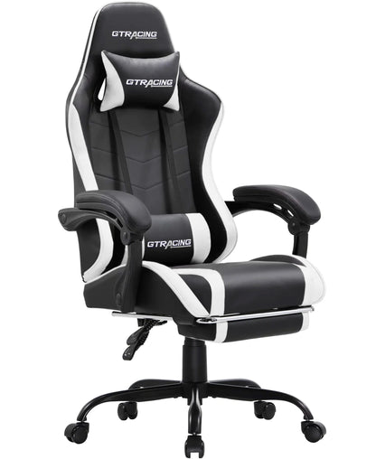 GTWD-200 Gaming Chair with Footrest, Height Adjustable Office Swivel Recliner, White